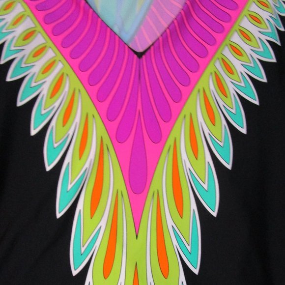 Tunic Dress Swim Coverup Neon Dashiki Print Pink Black Knit Vaca - Picture 8 of 11